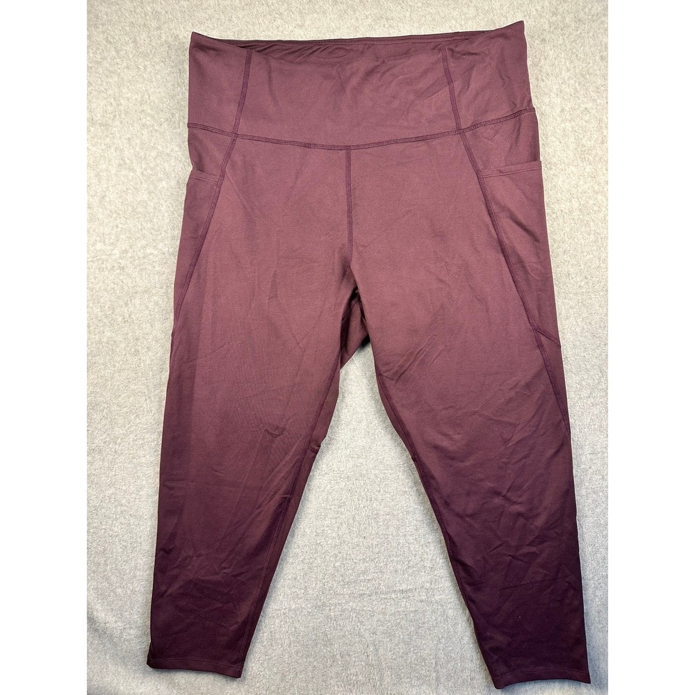 Core10 Womens High Waist 7/8 Leggings with Pockets Plum Burgundy XL